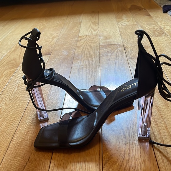 Aldo Brown Leather Lace up Heels with plastic heel - Picture 3 of 4